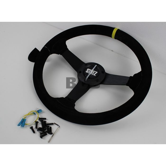 Ratt Stutz 350mm 53 dypt Semsket skinn motorsportratt