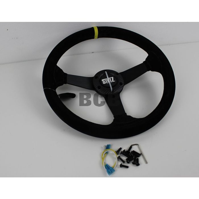 Ratt Stutz 350mm 53 dypt Semsket skinn motorsportratt
