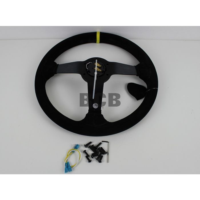 Ratt Stutz 350mm 53 dypt Semsket skinn motorsportratt