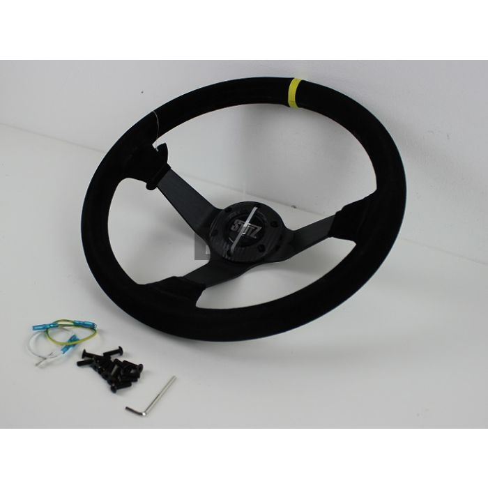 Ratt Stutz 350mm 96 dypt Semsket skinn motorsportratt