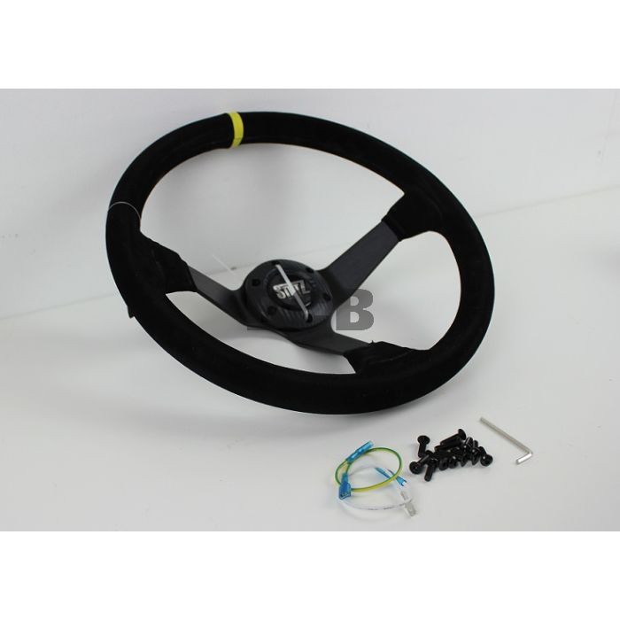 Ratt Stutz 350mm 96 dypt Semsket skinn motorsportratt