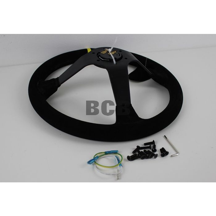 Ratt Stutz 350mm 96 dypt Semsket skinn motorsportratt