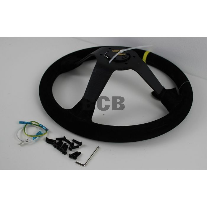 Ratt Stutz 350mm 96 dypt Semsket skinn motorsportratt