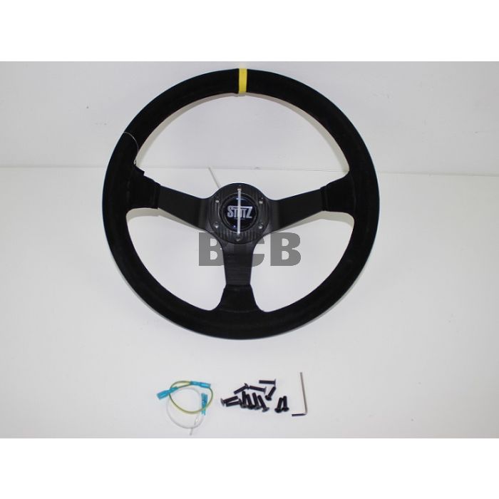 Ratt Stutz 350mm 96 dypt Semsket skinn motorsportratt