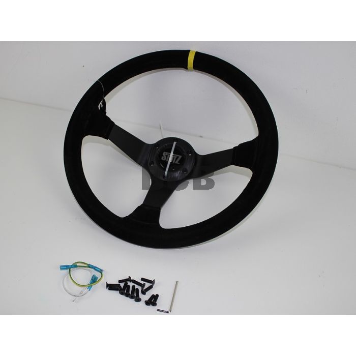 Ratt Stutz 350mm 96 dypt Semsket skinn motorsportratt